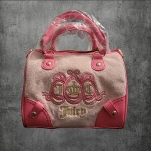 🩷 Juicy Couture Pink Heart Charm Barrel Bag — Y2K Velour